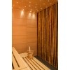A luxurious sauna featuring a StarEFX™ ceiling, with a calming display of gently shimmering starlights.