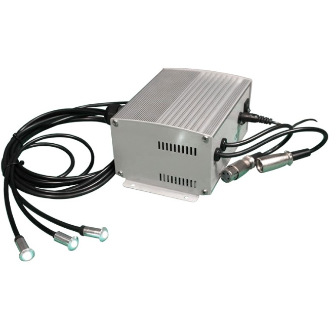 LED Illuminator emitting brilliant white light through end-emitting cables.