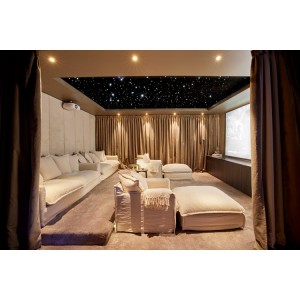 Full view of Ronnie and Georgia's home theatre featuring the StarEFX ceiling.
