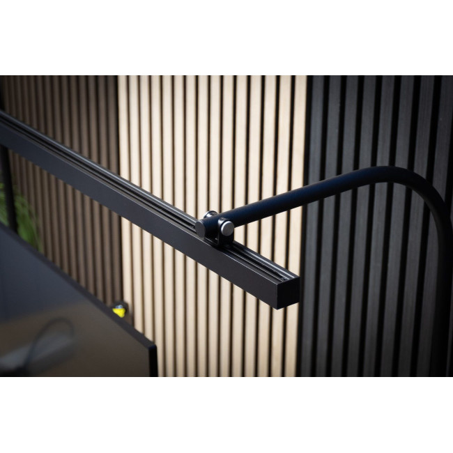 Close-up of the LightEFX Shift desk light anodized aluminum profile and adjustable hinge mechanism